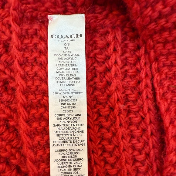 Coach Red Wool-Blend Ribbed Infinity Scarf – Soft, Chunky Knit – 17" x 66" - Picture 9 of 10